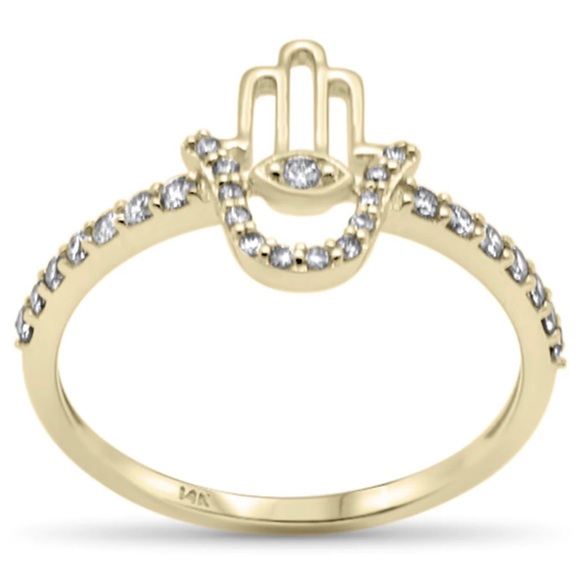 Genuine 14K Yellow Gold Hamsa Diamond Ring - Picture 1 of 2